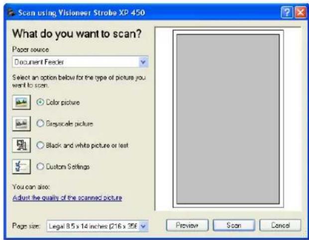 Visioneer Strobe XP 450 - To select the scanner settings before you scan: - 1