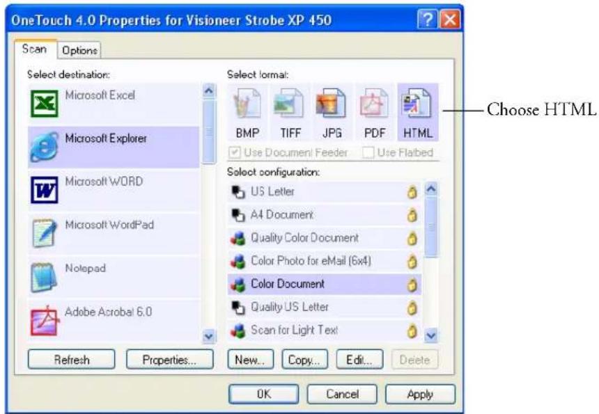 Visioneer Strobe XP 450 - To scan and create an HTML web page: - 1