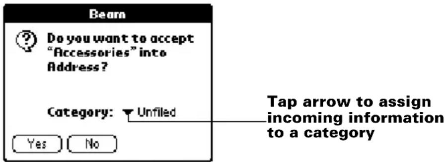 Bearn Do you want to accept "Accessories" into Address? Category: ▼ Unfiled Yes No Tap arrow to assign incoming information to a category