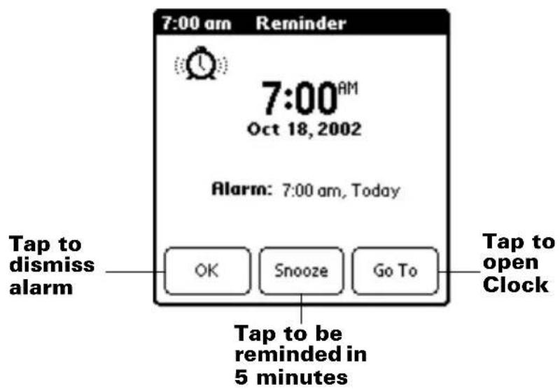 7:00 am Reminder 7:00AM Oct 18, 2002 Alarm: 7:00 am, Today Tap to dismiss alarm OK Snooze Go To Tap to open Clock Tap to be reminded in 5 minutes