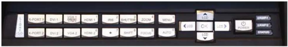 LIGHT K-PORT 1 DVI 1 VGA 1 HDMI 1 IRIS SHUTTER ZOOM MENU K-PORT 2 DVI 2 VGA 2 HDMI 2 SHIFT FOCUS AUTO LCD LCD LCD EAMR1 EAMP2 POWER STATUS