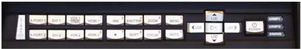 LIGHT K-PORT 1 DVI 1 VGA 1 HDMI 1 IRIS SHUTTER ZOOM MENU K-PORT 2 DVI 2 VGA 2 HDMI 2 SHIFT FOCUS AUTO LCD LCD LCD LAMP1 LAMP2 POWER STATUS