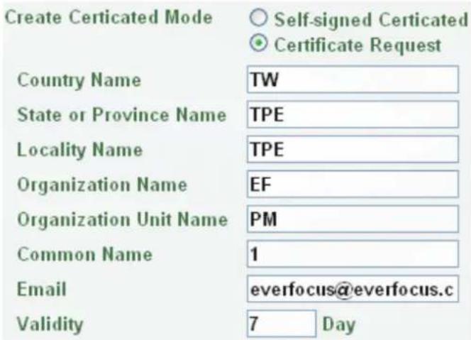 EverFocus NeVio EHN1320 - Create Certificate Request - 1