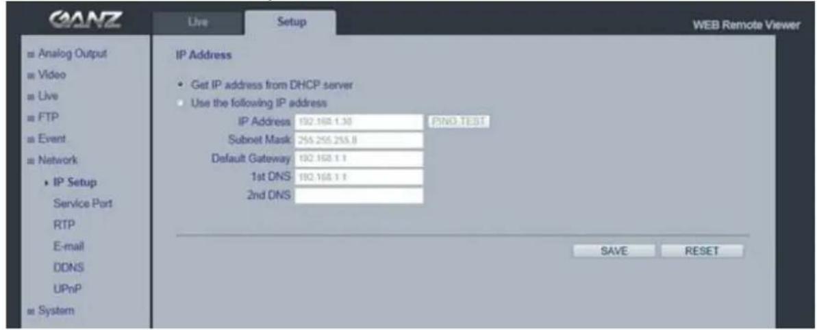 Ganz PixelPro ZN-MDI243M-IR - Network > IP Setup - 1