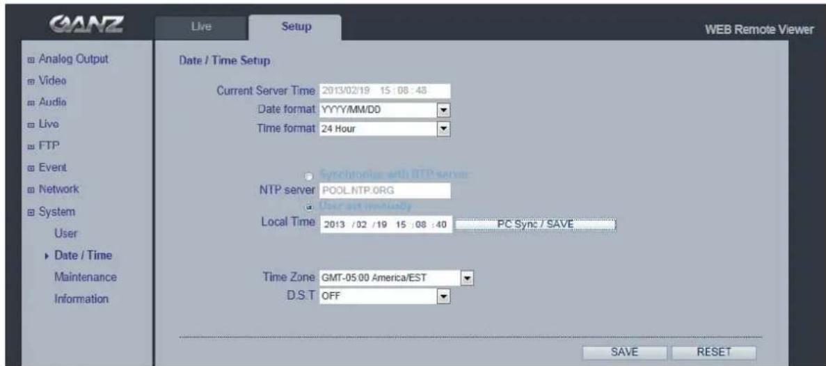 Ganz PixelPro ZN-DT2MTP - System > Date & Time - 1