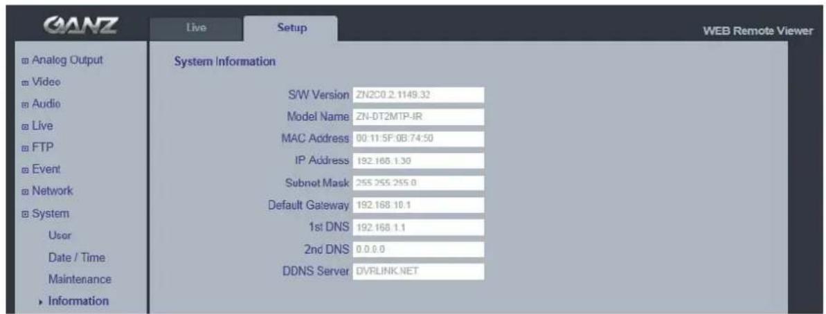 Ganz PixelPro ZN-DT2MTP - System > Information - 1