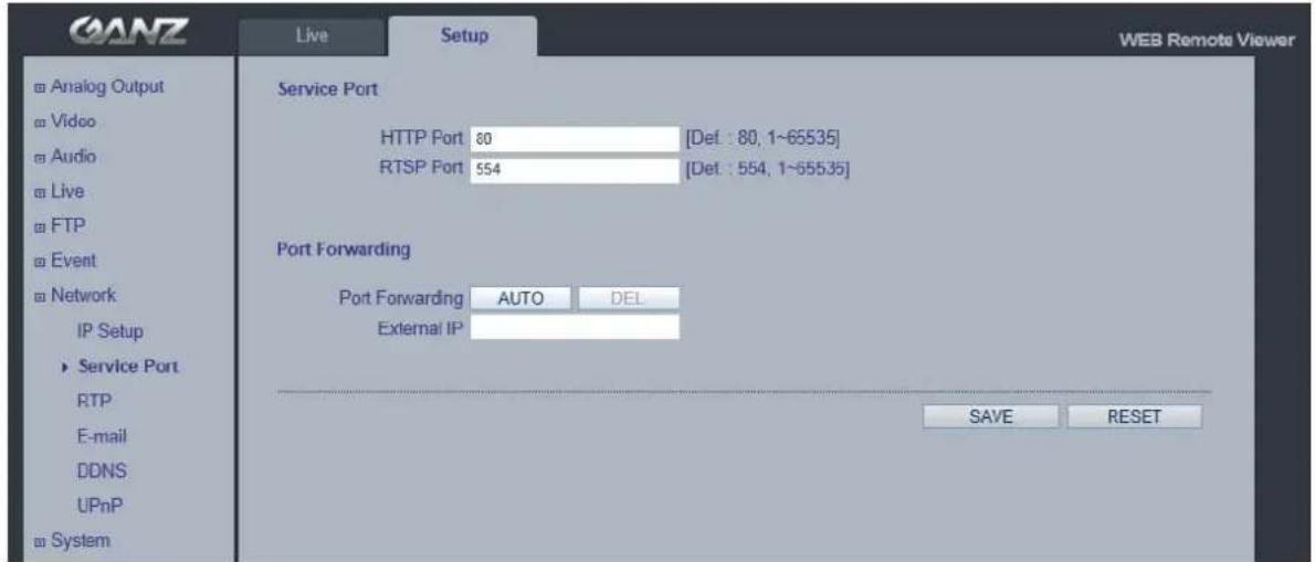 Ganz PixelPro ZN-DT2MTP - Network > Service Port - 1