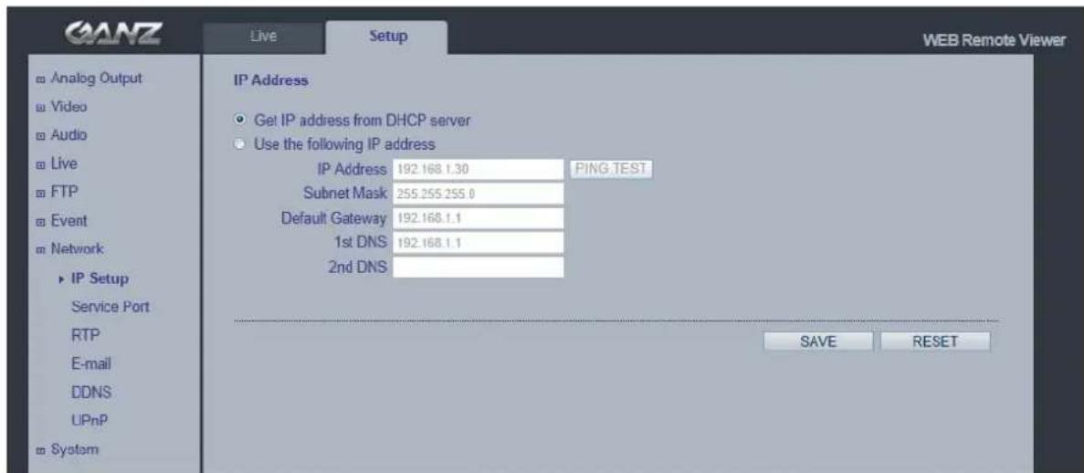 Ganz PixelPro ZN-DT2MTP - Network > IP Setup - 1