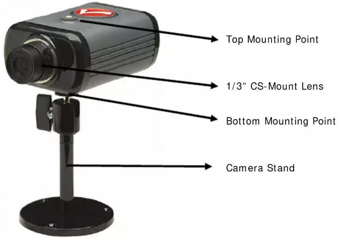 Top Mounting Point 1/3" CS-Mount Lens Bottom Mounting Point Camera Stand