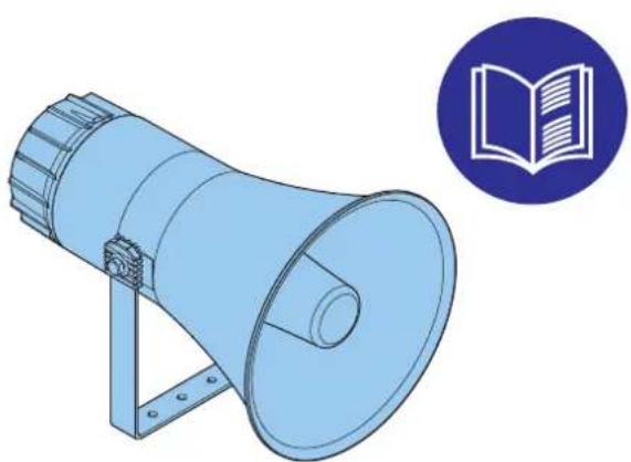 Illustration eines blauen Megafons mit einem offenen Buchsymbol im Hintergrund (keine Texte oder Symbole auf dem Megafon selbst).