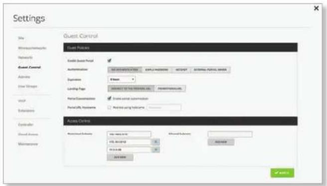 Ubiquiti Networks UniFi UAP-AC Outdoor - Settings > Guest Control - 1