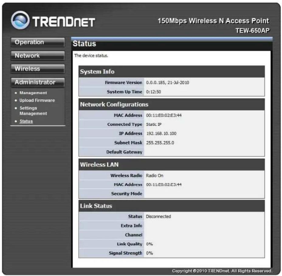 TRENDNET TEW-650AP - Status - 1