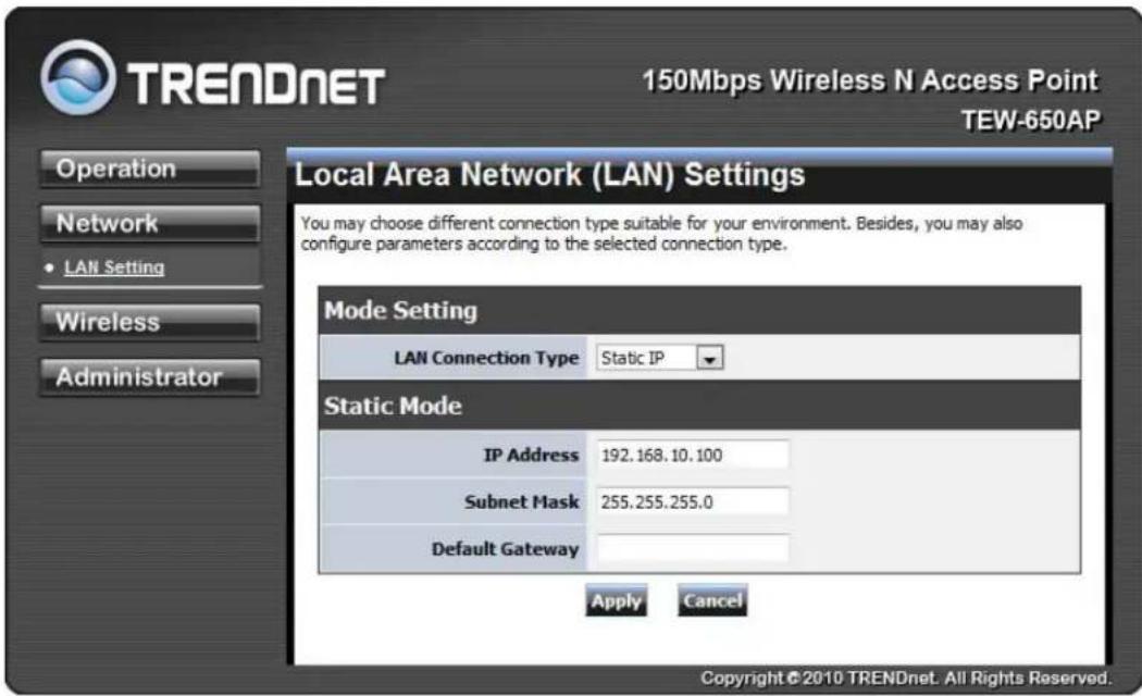 TRENDNET TEW-650AP - NETWORK LAN SETTING - 1