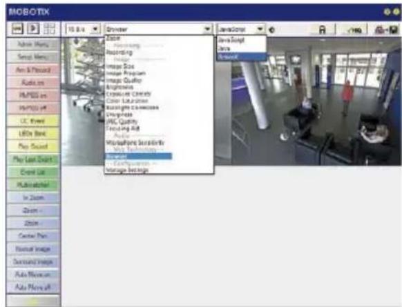 MOBOTIX 10.8.4 Browser Display Tracking Recording Image Size Image Program Image Quality Accessibility Create Chemistry Create Language Browse Composites Designers IPC Quality Facting Aid Audio Warehouse Scrablirts Web Technologies Configuration Storage Settings JavaScript Data Software Admin Menu Smart Menu Am & Print Audio on MPTGS on MPTGS off CC Front LEDs Back Play Sound Play Last Distort Event List Multi-observer In Zoom Zoom - Zoom - Center Plan Normal Image Surround Image Auto Movie on Auto Move All