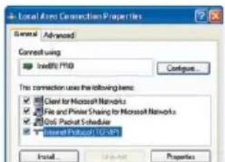 Local Area Connection Properties General Advanced Connect using Width: 190 Configure... This connection uses the following items: Close for Microsoft Networks File and Printer Sharing to Microsoft Networks GoS Packet Scheduler Tenset Protocol (CE-IP) Install... Properties