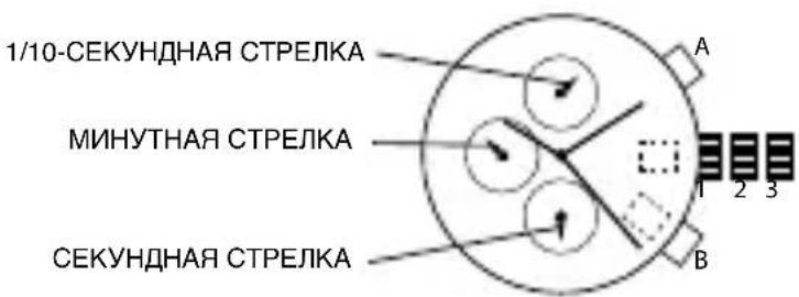 1/10-СЕКУНДНАЯ СТРЕЛКА МИНУТНАЯ СТРЕЛКА СЕКУНДНАЯ СТРЕЛКА