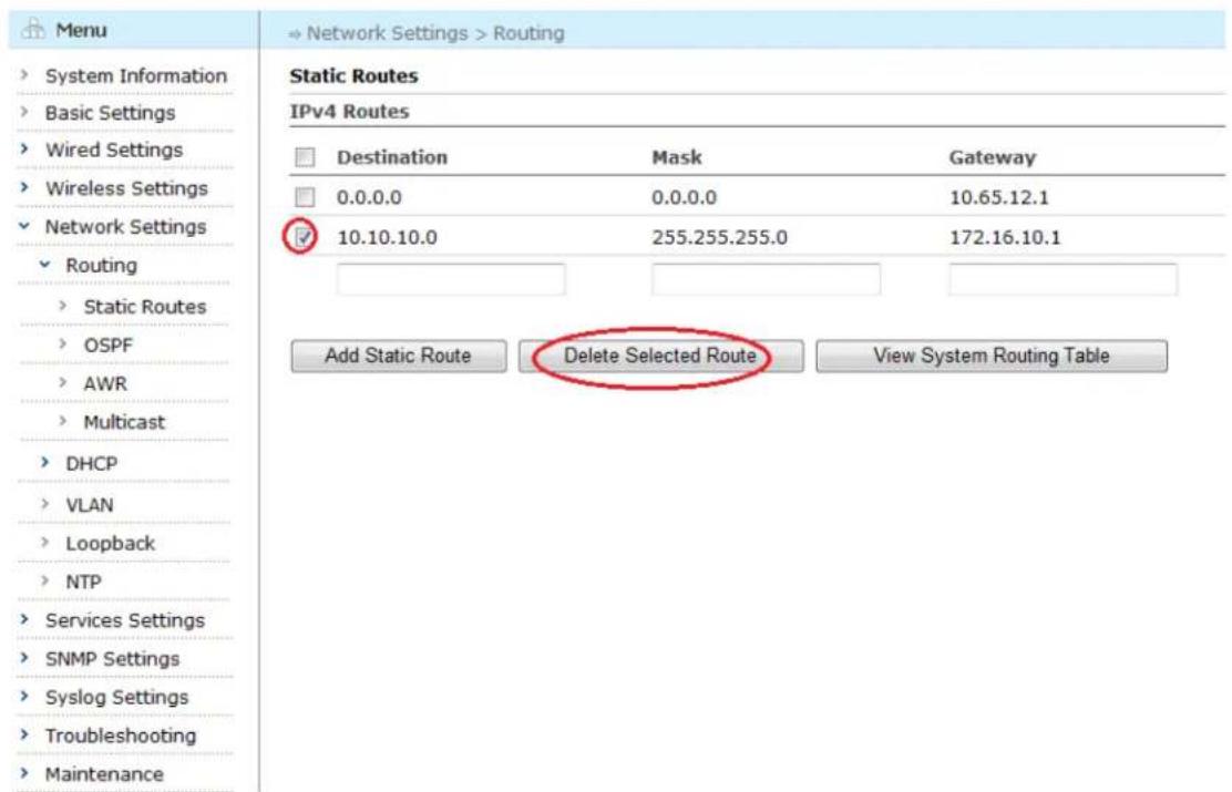 Aruba AirMesh MST200 - Deleting an IPv4 Static Route - 1