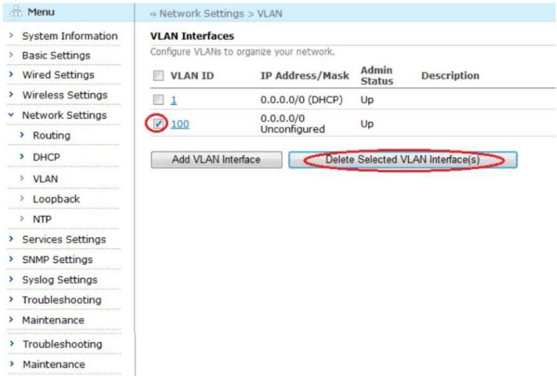 Aruba AirMesh MST200 - Deleting a VLAN Interface - 1