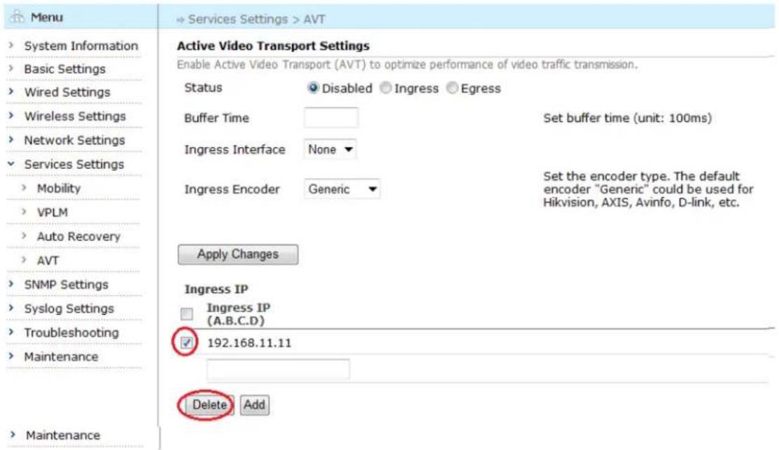 Aruba AirMesh MST200 - Deleting an Existing Ingress IP - 1