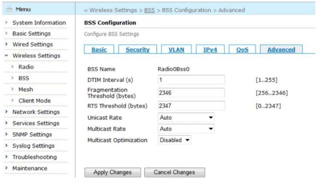 Aruba AirMesh MST200 - Configuring BSS Advanced Settings - 1