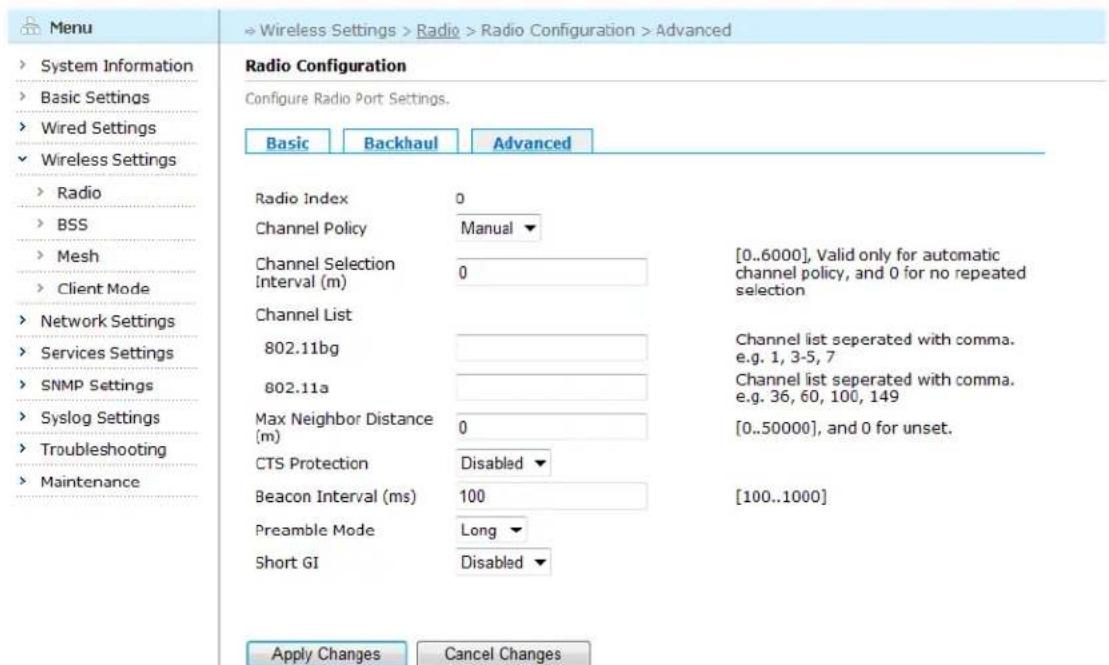 Aruba AirMesh MST200 - Configuring Radio Interface Advanced Settings - 1