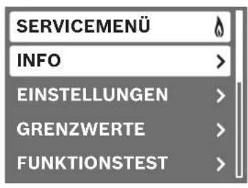 SERVICEMENÜ INFO > EINSTELLUNGEN > GRENZWERTE > FUNKTIONSTEST >