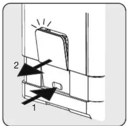 Diagram showing a device with labeled parts and directional arrows, likely illustrating a mechanical or electrical component assembly.