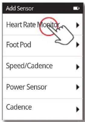 Add Sensor Heart Rate Monitor Foot Pod Speed/Cadence Power Sensor Cadence