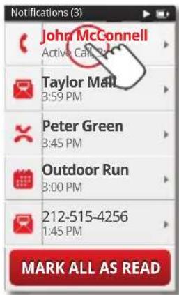 Notifications (3) John McConnell Active Call 3# Taylor Mall 3:59 PM Peter Green 3:45 PM Outdoor Run 3:00 PM 212-515-4256 1:45 PM MARK ALL AS READ