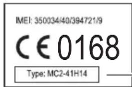 IMEI: 350034/40/394721/9 CE 0168 Type: MC2-41H14