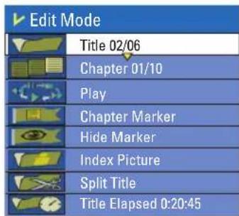 PHILIPS DVDR3350H - Accessing video editing menu - 2