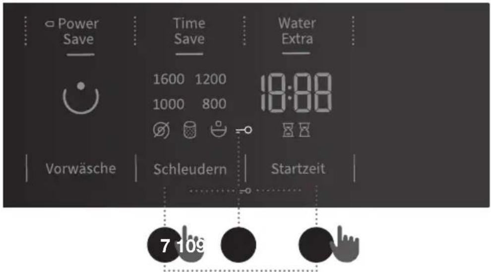 Power Save Time Save Water Extra 1600 1200 1000 800 19:00 Vorwäsche Schleudern Startzeit 7 109