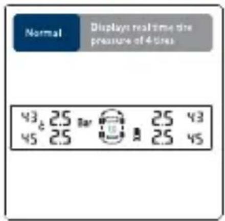 Normal Displays real time the pressure of 4-tiles 43 2.5 Bar 2.5 43 45 2.5 2.5 45