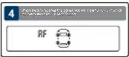 4 When system receives the signal, you will hear "Bi-Bi-Bi-" which indicates successful sensor pairing. RF