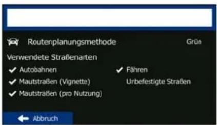 Routerplanungsmethode Grün Verwendete Straßenarten ✓ Autobahnen ✓ Fähren ✓ Mautstraßen (Vignette) Unbefestigte Straßen ✓ Mautstraßen (pro Nutzung) ← Abbruch