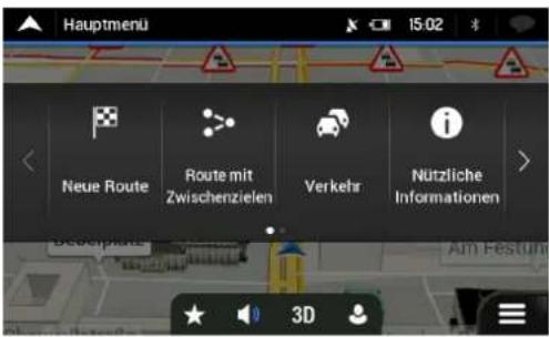 Hauptmenu 15:02 Neue Route Route mit Zwischenzielen Verkehr Nützliche Informationen