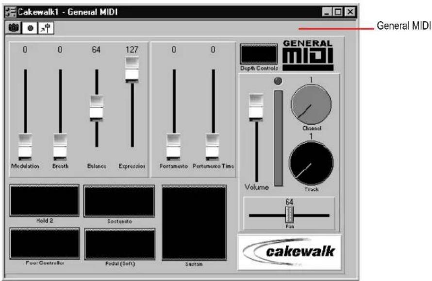Cakewalk1 - General MIDI General MIDI 0 0 64 127 0 0 Medulation Breath Balance Expression Portamento Portamento Time GENERAL midi Depth Controls 1 Channel 1 Volume Track 64 Fan Hold 2 Sostenuto Four Controller Pedal (Soft) System cakewalk