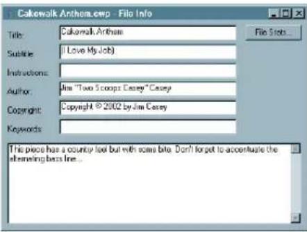 Cakewalk Anthem.cwp - File Info Title: Cakewalk Anthem Subtitle: (I Love My Job) Instructions: Author: Jim "Two Scrops Casey" Casey Copyright: Copyright © 2002 by Jim Casey Keywords: This piece has a country look but with some bits. Don't forget to accentuate the alternating bass line...