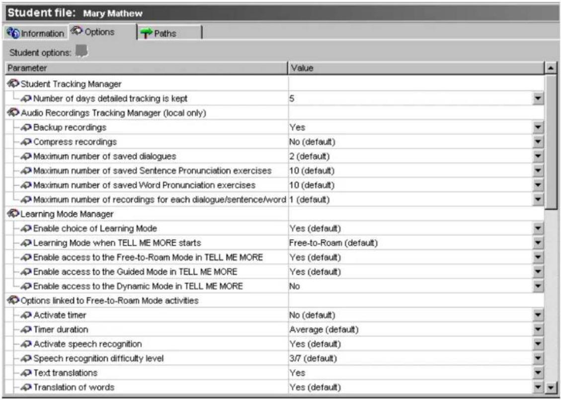 Auralog Tell me More Education 7.0 - The Options tab - 1