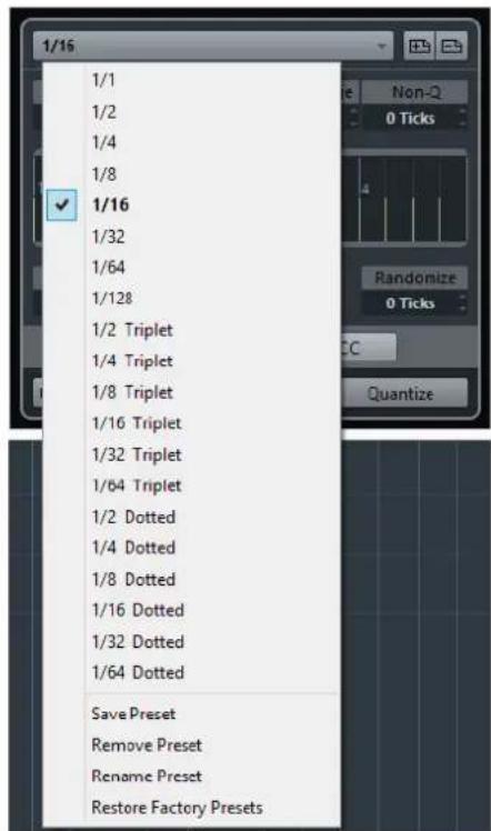 STEINBERG Cubase AI 9.5 - Options For Quantizing to a Musical Grid - 1