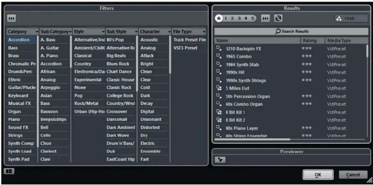STEINBERG Cubase AI 9.5 - Instrument Presets Results Browser - 1