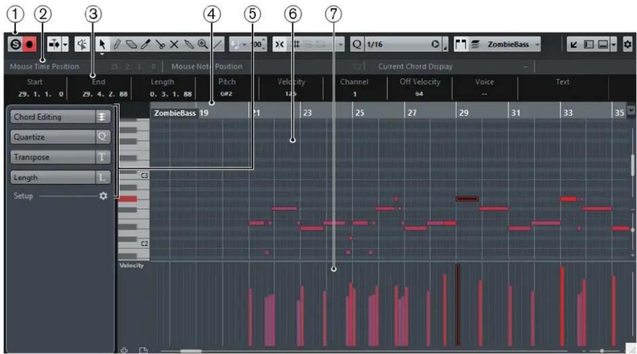 STEINBERG Cubase AI 9.5 - The Key Editor window: - 1