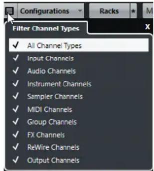 STEINBERG Cubase AI 9.5 - Click Filter Channel Types. - 1