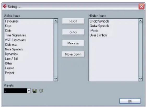 STEINBERG Cubase Studio 5 - The Symbols Inspector Setup dialog - 1