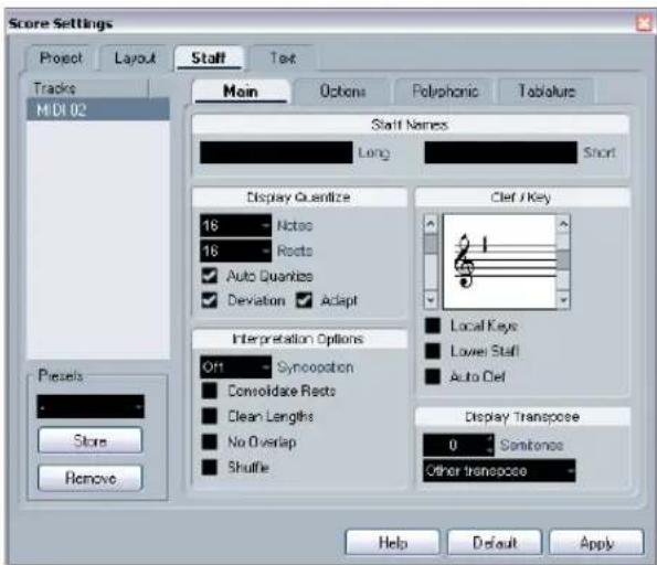STEINBERG Cubase Studio 5 - On the Score Settings-Staff page - 1