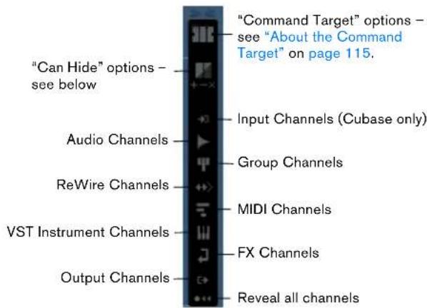 STEINBERG Cubase Studio 5 - Selecting what channel types to show/hide - 1
