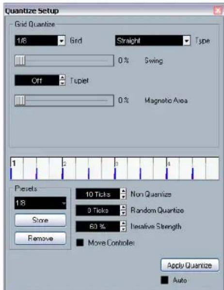 STEINBERG Cubase Studio 5 - Setting up quantize in the Quantize Setup dialog - 1