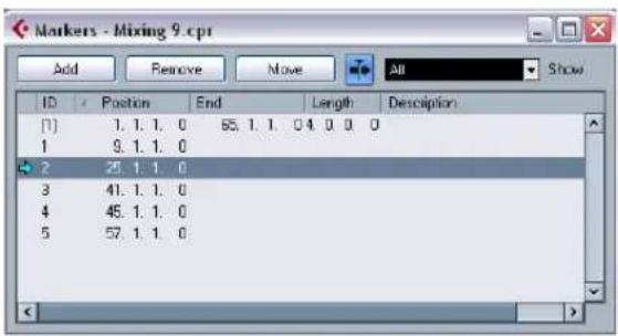 STEINBERG Cubase Studio 5 - Editing markers in the Marker window - 1