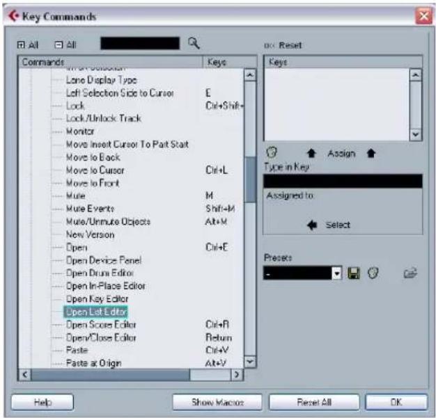 STEINBERG Cubase Studio 5 - Adding or modifying a key command - 1