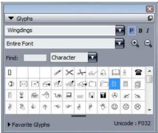 QUARK XPress 2015 - Glyphs palette - 1